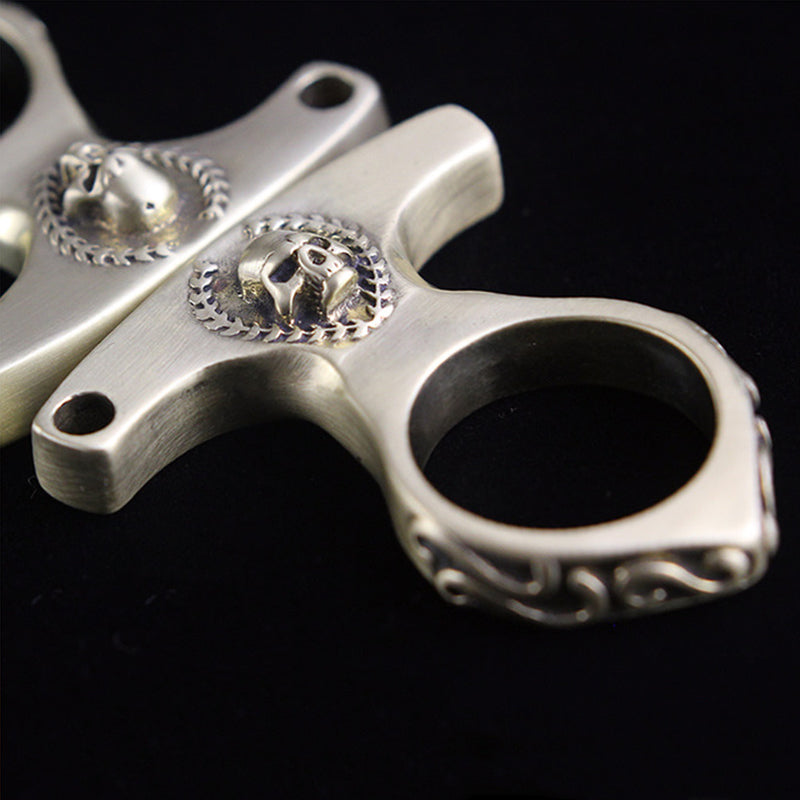 Solid Vintage Skull Brass Knuckle Duster Defense EDC Tool - 图片 9