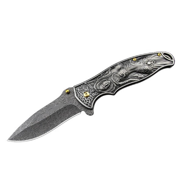 War Goddess Pattern Handle Folding Knife Outdoor Hunting Pocket EDC Tool - 图片 7
