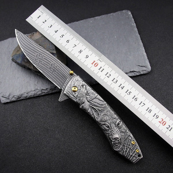 Wolf Pattern Handle Folding Knife Outdoor Camping Hunting Pocket EDC Tool - 图片 5